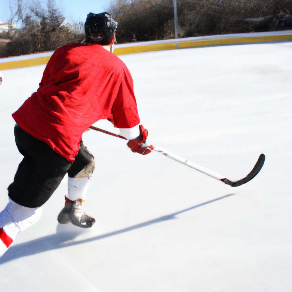 Person playing ice hockey game
